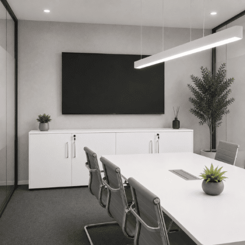 credenza in white four door for meeting room office interiors uk manufactured