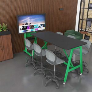 Harmony High table on Castors with a beautiful green leg