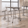 imperial aspect high table with grey wood finish and white frame in high rise communal space