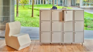 Modern office with personal storage lockers