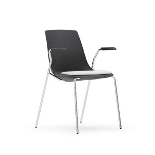 black Arlo 4 legged meeting chair with arms and seat pad