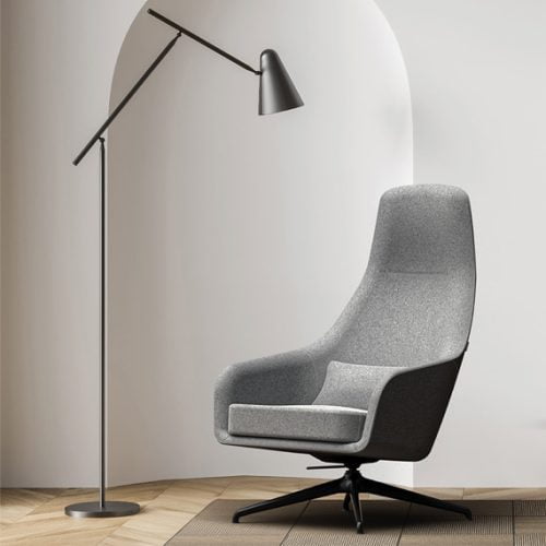 grey Elco lounge chair with black 4 star metal base