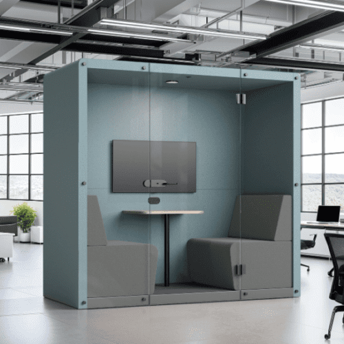 say box office booth from pledge uk manufacturer two person closed booth in blue and grey