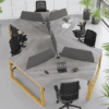 radial desk cluster of 6 slate grey with wooden hoop leg imperial office furniture evolution hoop desk