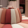 Top View of terry modular seating by JDD furniture in various pinks, creams, peaches and red fabric colours