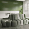 Green and beige fabric for terry modular seating with planting from JDD Furniture