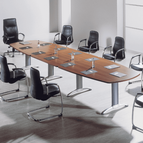 Actiu Central Meeting Table Walnut top and silver legs