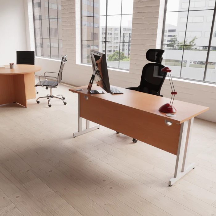 Dynamic Impulse Rectangular Desk, White Cantilever Leg