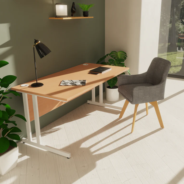 Dynamic Impulse Rectangular Desk, White Cantilever Leg