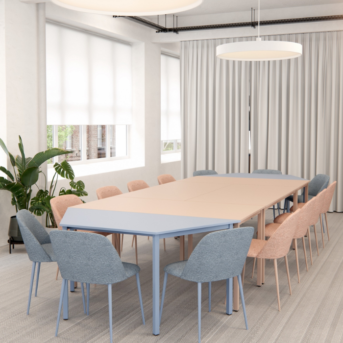 Elite-Zenith-Modular-Table with blue chairs