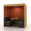 Era condo agile working pod office acoustics 4 person in orange and blue with LED lighting perfect for office meetings and collaborative spaces