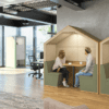 Era Condo Pitched Roof Agile Working Pod Office Acoustics green and white with LED lighting