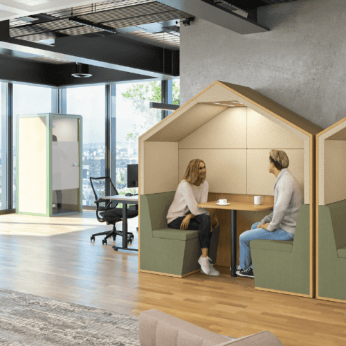 Era Condo Pitched Roof Agile Working Pod Office Acoustics green and white with LED lighting
