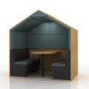 Era Condo Pitched Roof Agile Working Pod Office Acoustics blue and beige six person pod with LED lighting
