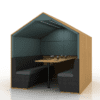 Era Condo Pitched Roof Agile Working Pod Office Acoustics blue and beige four person pod with LED lighting