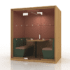 Era Lumen Agile Working Pod Office Acoustics Four Person with LED lighting green and pink with glass front