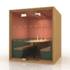 Era Lumen Agile Working Pod Office Acoustics Six Person with LED lighting green and pink with glass front