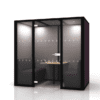 Era Hoozone Jimmy Working Pod office acoustics for mettings in grey with dotted front manifestations four person enclosed pod with fabric back