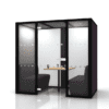 Era Hoozone Jimmy Working Pod office acoustics for mettings in grey with dotted front manifestations four person enclosed pod with glazed back