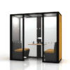 Era Hoozone Jimmy Working Pod office acoustics for meetings in grey with dotted front manifestations two person enclosed pod with glazed back