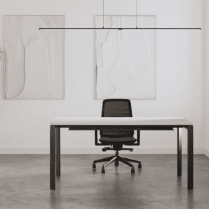 Lavoro firmo desk white and black leg option, with black mesh chair, executive office set