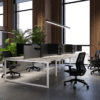 Lavoro Lanto Bench Desk in white ring leg, 6 person bench desk, office desk solutions, with desk mounted screens