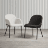 zap trading westbury armchair in natural boucle fabric and side chair in dark grey boucle fabric