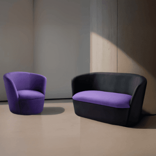 air seating club sofa soft seating armchair and two seater sofa in two tone purple and dark grey fabric