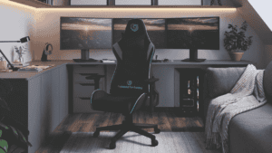 ergonomic gaming chair used as office chair in home workspace