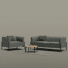 identity furniture iona sofa with green backdrop armchair and two person sofa with black four legs
