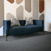 two person iona sofa soft seating with black metal legs in blue fabric from identity furniture screentek uk manufactured office furniture