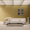 identity furniture iona sofa three person in cream beige fabric with yellow feature wall