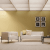 iona sofa from identity furniture with mustard yellow backdrop