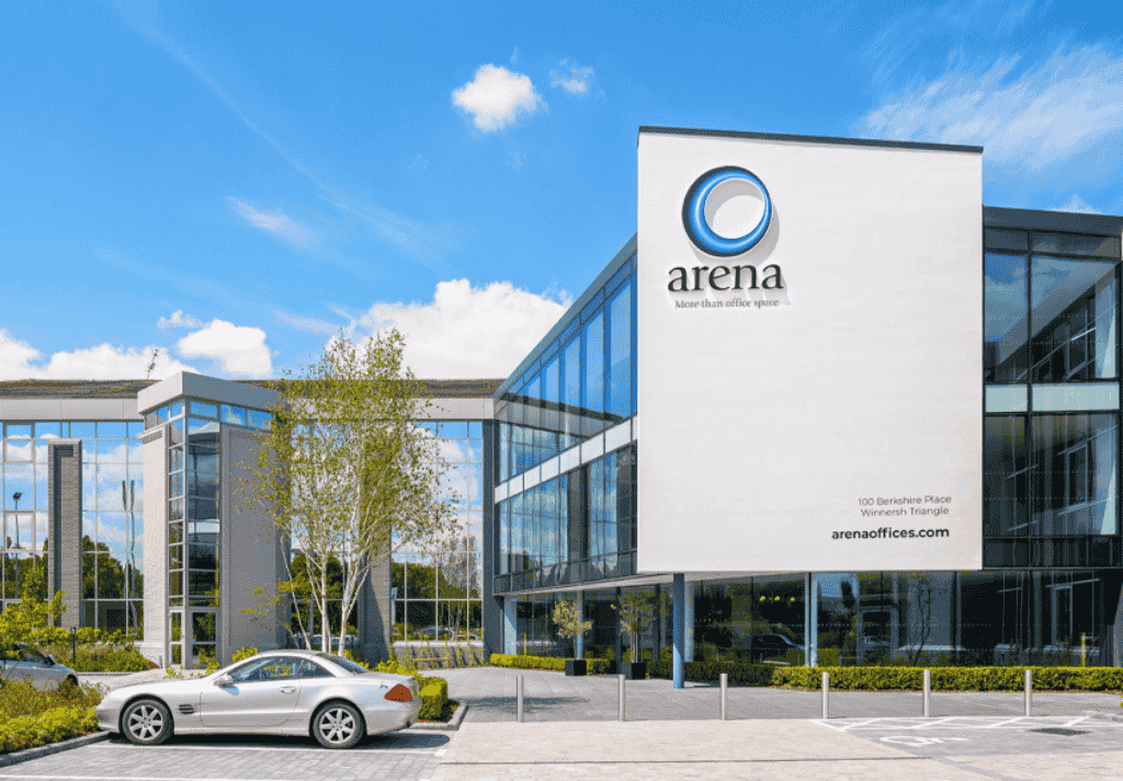 Winnersh arena business centre offices exterior shot with sky and glass architectural design
