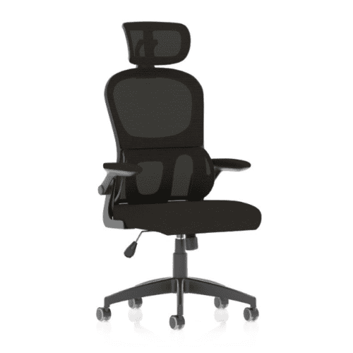 Dynamic seating Iris mesh chair in black foward facing on white background
