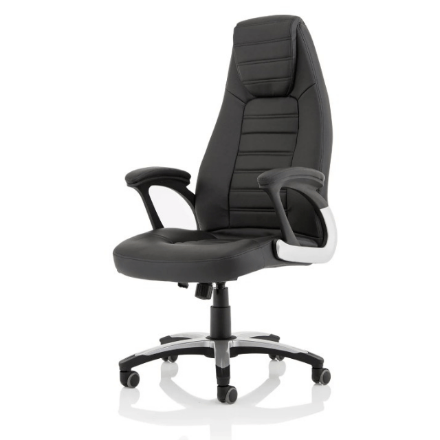 Metropolis High Back Black Leather Executive Office Chair with 5 star base right side facing on a white background