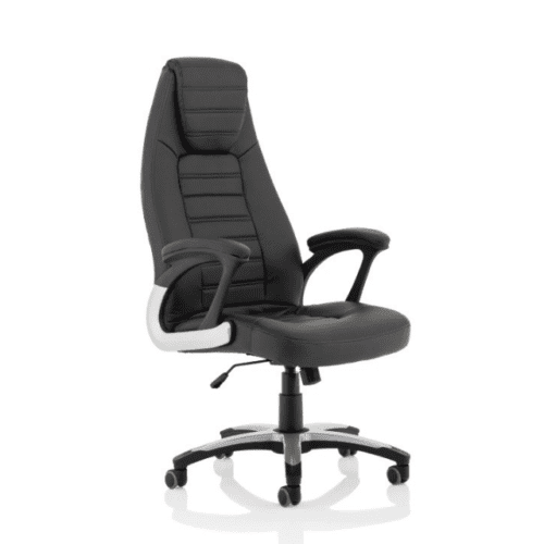Metropolis High Back Black Leather Executive Office Chair with 5 star base left facing on a white background