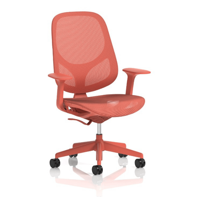 Dynamic seating Tutti mesh chair in coral front facing on a white background