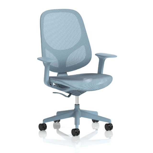 Dynamic seating Tutti mesh chair in blue front facing on a white background