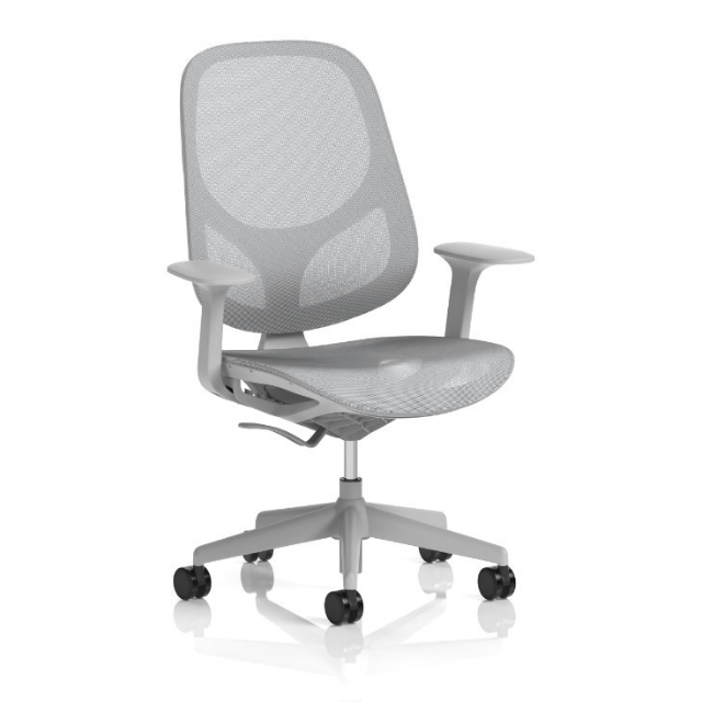 Dynamic seating Tutti mesh chair in grey front facing on a white background