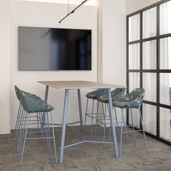 Serenity high bench in oak top with chairs in a meeting room