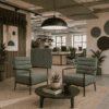 tc group jade reception chair in green with feature black coffee table and feature lighting uk manufacturer