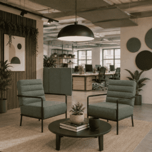 tc group jade reception chair in green with feature black coffee table and feature lighting uk manufacturer