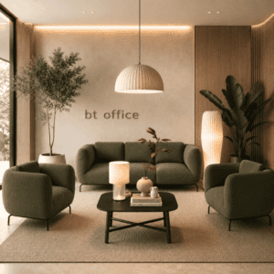 dams ebony soft seating green with feature lighting perfect set up for reception - waiting area