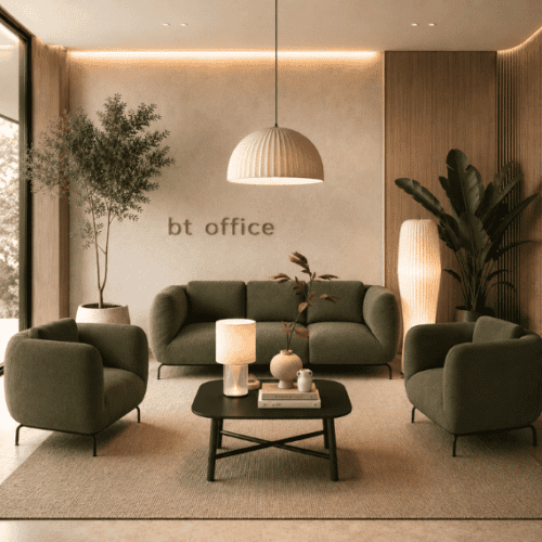dams ebony soft seating green with feature lighting perfect set up for reception - waiting area