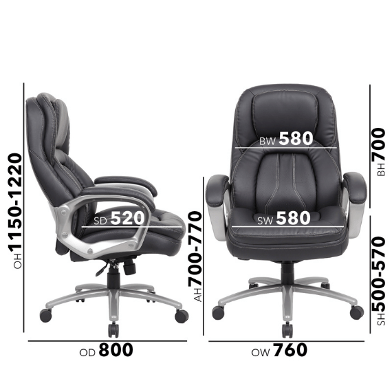 measurements of atlas bariatric executive chair in black faux leather