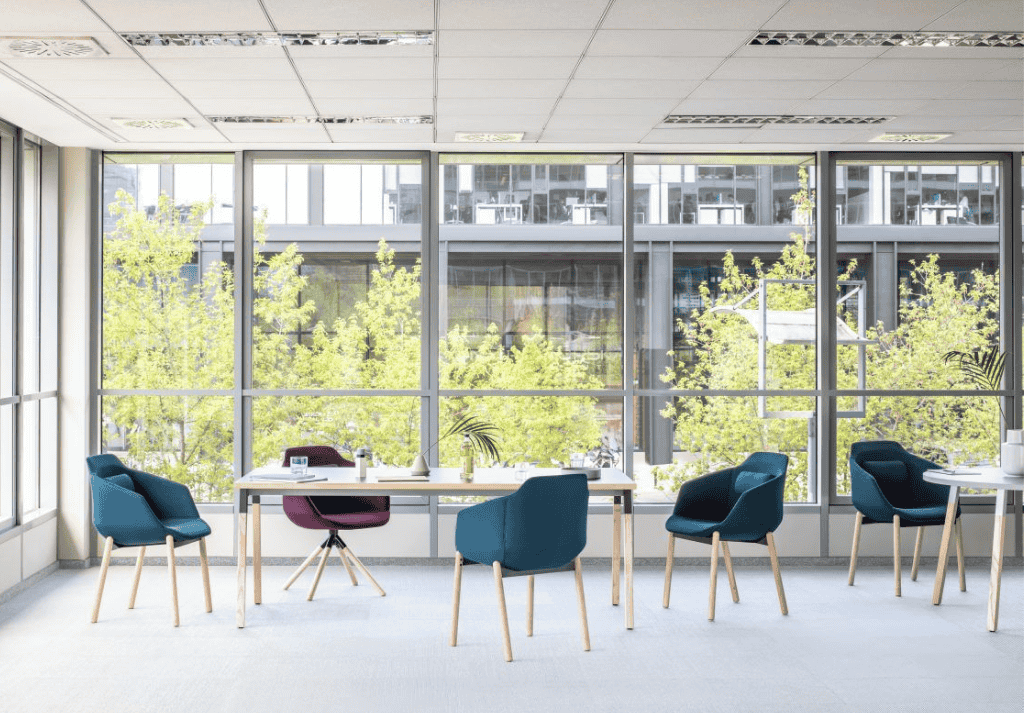 eco-friendly boardroom furniture made from sustainable materials like reclaimed wood and recycled metals
