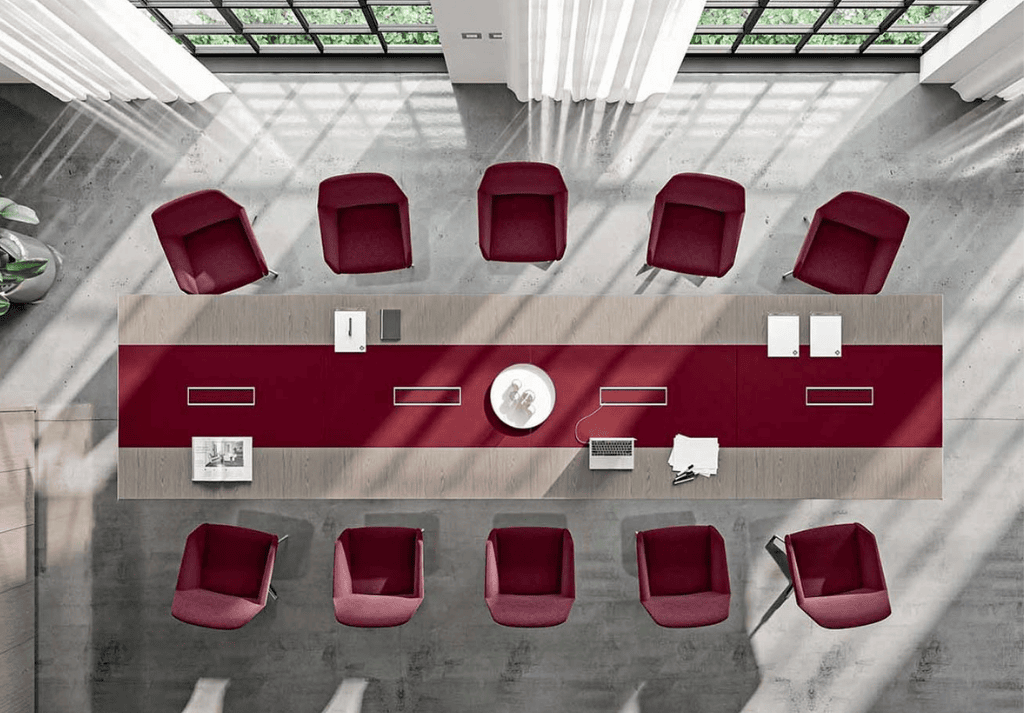 custom-designed boardroom with tailored furniture solutions, reflecting the company’s branding and style