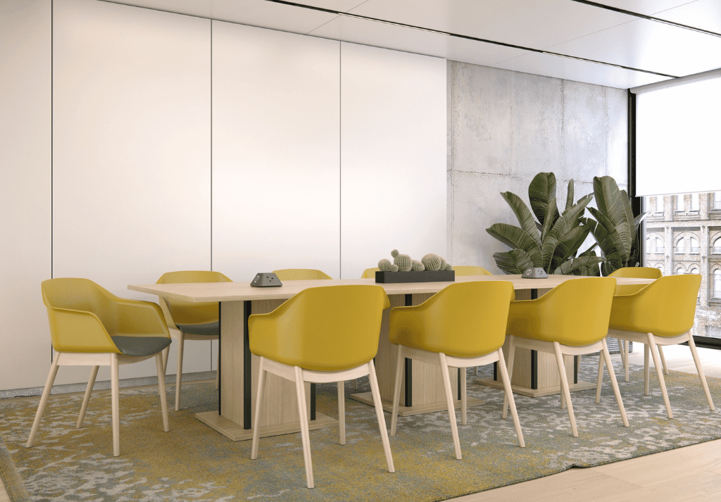 Qube Boardroom Table with integrated cable management and modern meeting room styling