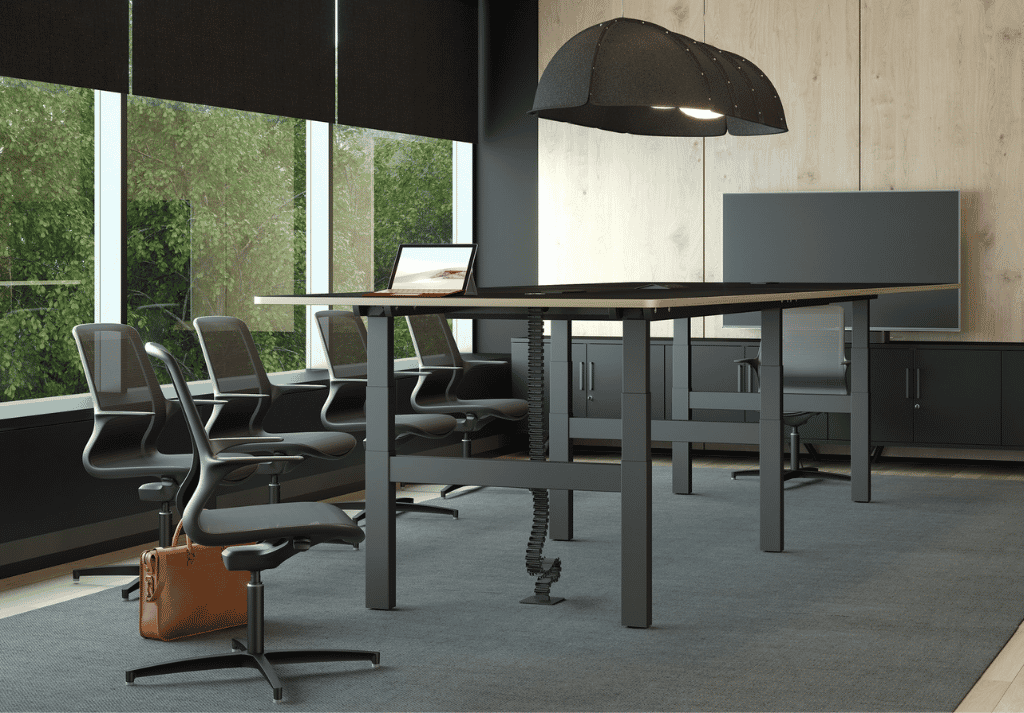 Progress Plus Height Adjustable Boardroom Table in modern meeting room with sit-stand functionality